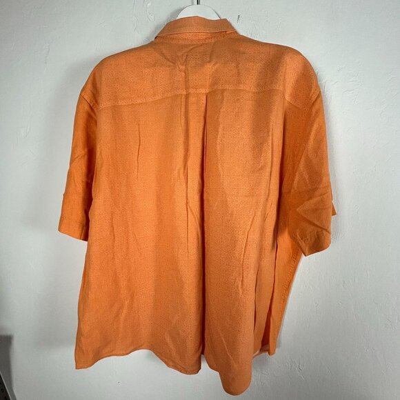 Eddie Bauer Mens Orange Geo Short-Sleeve Button-Up Shirt XL Linen Cotton Outdoor - Picture 2 of 8